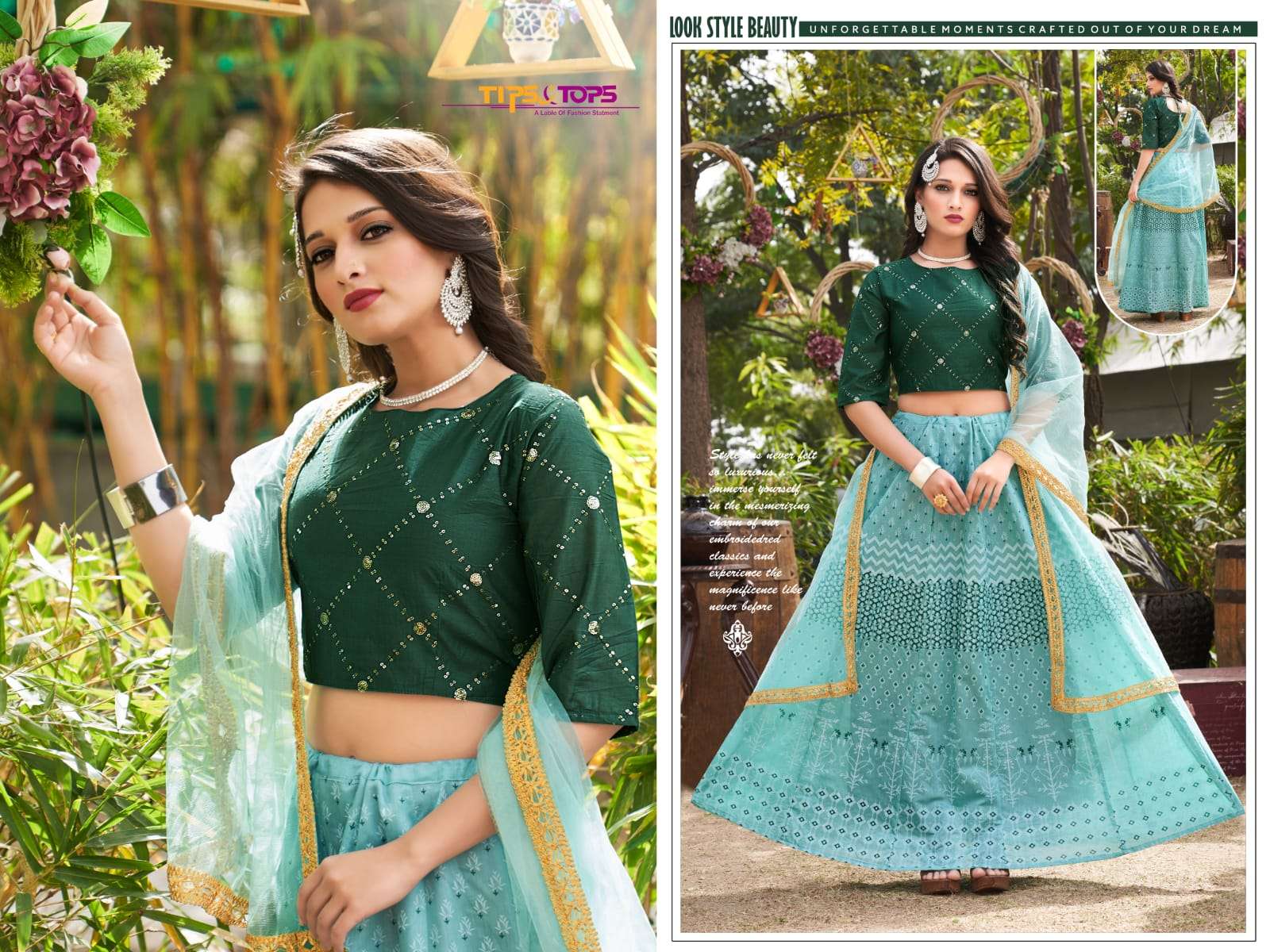 Tips &Tops-Lehnga Vol 02-Viscos-Chanderi-Prints -Handwork-Crop-Top-with-Chanderi-Flaired Skirt And Net With Lace-Work-Dupatta-05